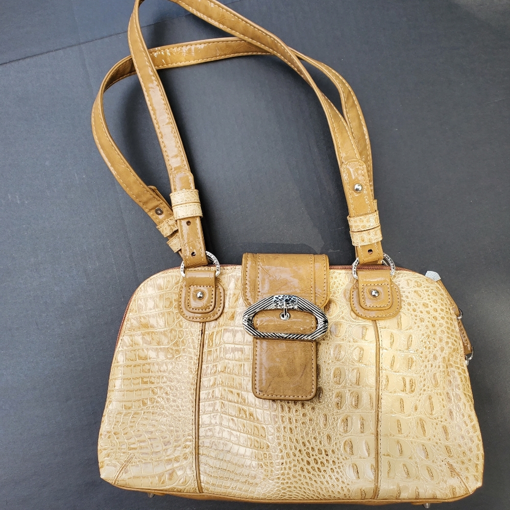 M.C. Genuine Leather Medium Handbag Beige
